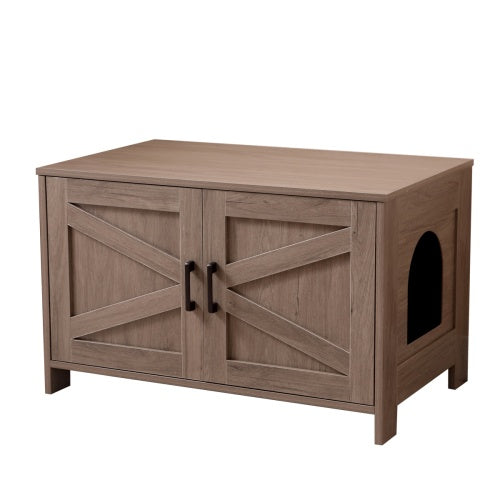 Cat Litter Box Enclosure, Litter Box Furniture Hidden With Barn Door, Wooden Cat Washroom Furniture, Cat House, End Table, Fit Most Of Litter Box