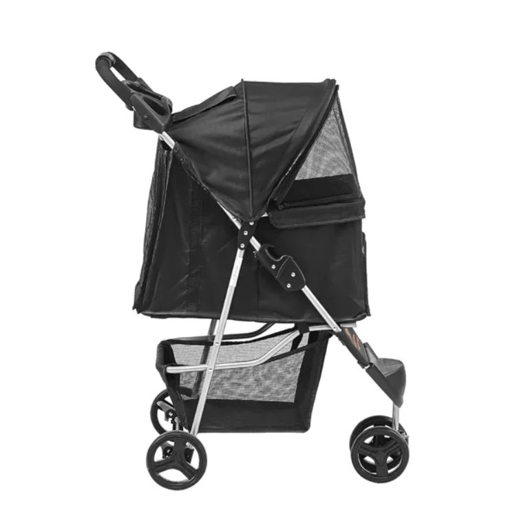 VEVOR Pet Stroller, 3 Wheels Dog Stroller Rotate With Brakes, 35lbs Weight Capacity, Puppy Stroller With Front Pedal, Velcro, Storage Basket And Cup Holder, For Dogs And Cats Travel, Black