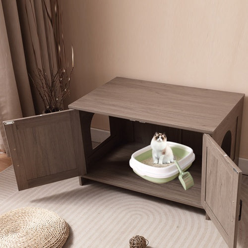 Cat Litter Box Enclosure, Litter Box Furniture Hidden With Barn Door, Wooden Cat Washroom Furniture, Cat House, End Table, Fit Most Of Litter Box